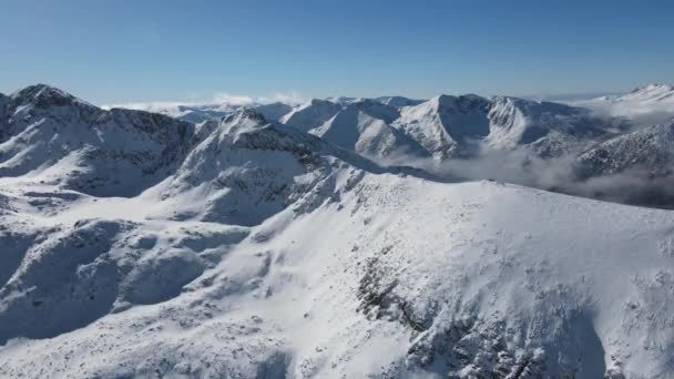 Amazing Aerial Winter View Rila Mountain Musala Peak Bulgaria — Stock Video