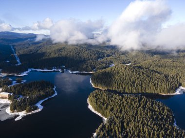 Aerial winter view of Shiroka polyana (Wide meadow) Reservoir, Pazardzhik Region, Bulgaria