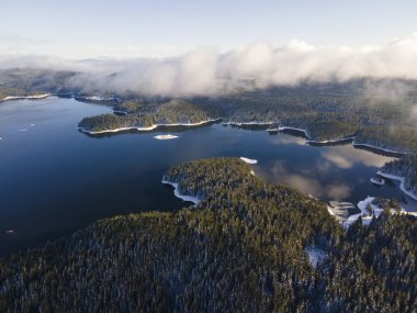 Aerial winter view of Shiroka polyana (Wide meadow) Reservoir, Pazardzhik Region, Bulgaria