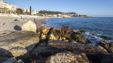 Nazik, FRANCE - 25 Ocak 2024: Nice, Provence Alpes-Cote d 'Azur, Fransa Kıyı Caddesi Panoraması