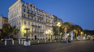 Nazik, FRANCE - 25 Ocak 2024: Nice, Provence Alpes-Cote d 'Azur, Fransa Kıyı Caddesi Panoraması