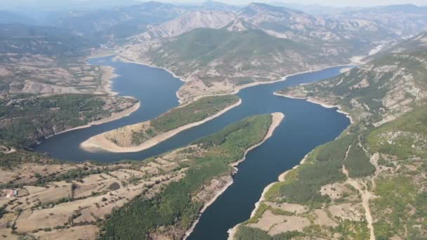Amazing Aerial View Kardzhali Reservoir Arda River Meander Bulgaria — Stock Video