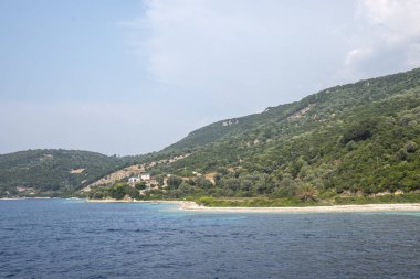 Lefkada, İyon Adaları, Yunanistan 'ın kıyı şeridinin inanılmaz panoramik manzarası