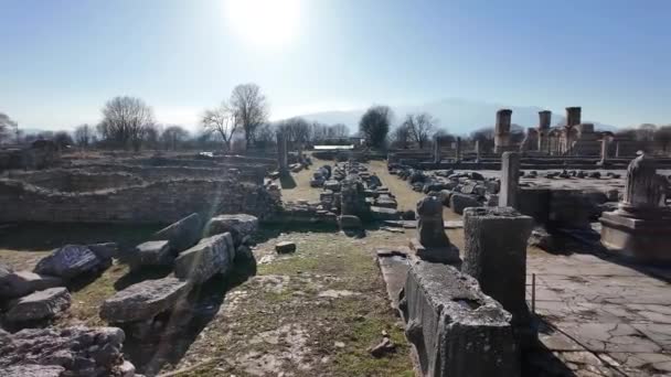 Antiguas Ruinas Área Arqueológica Filipos Macedonia Oriental Tracia Grecia — Vídeo de stock