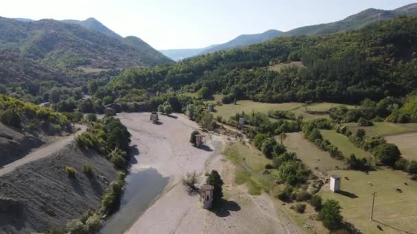 Niesamowity Widok Lotu Ptaka Rodopy Pobliżu Rzeki Borovitsa Bułgaria — Wideo stockowe
