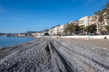 MENTON, FRANCE - 27 HAZİRAN 2024: Menton kıyılarının panoraması, Provence Alpes-Cote d 'Azur, Fransa