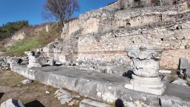 Αρχαία Ερείπια Στην Αρχαιολογική Περιοχή Των Φιλίππων Της Ανατολικής Μακεδονίας — Αρχείο Βίντεο