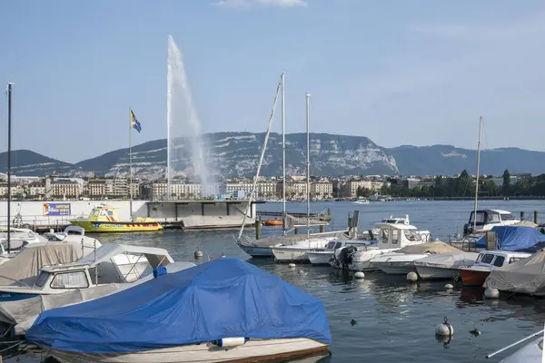 Genève Suisse Juin 2023 Incroyable Panorama Depuis Steet Côtier Genève — Photo