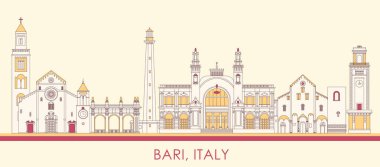 İtalya 'nın Bari şehrinin Skyline karikatürü - vektör illüstrasyonu