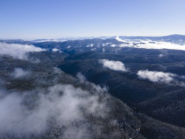 Amazing Aerial winter view of Rila mountain near Belmeken Dam, Bulgaria