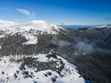 Amazing Aerial winter view of Rila mountain near Belmeken Dam, Bulgaria
