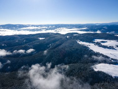 Amazing Aerial winter view of Rila mountain near Belmeken Dam, Bulgaria