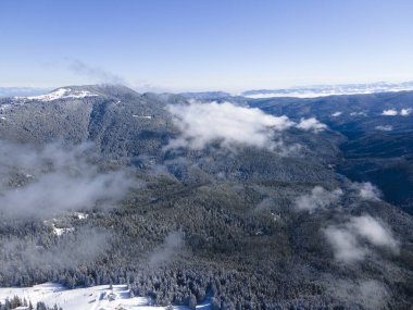 Amazing Aerial winter view of Rila mountain near Belmeken Dam, Bulgaria