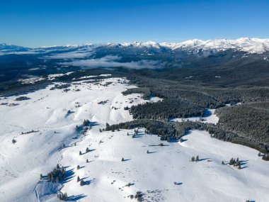 Amazing Aerial winter view of Rila mountain near Belmeken Dam, Bulgaria