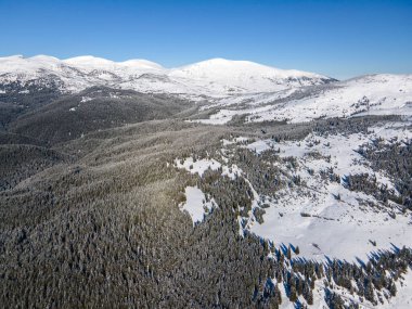 Amazing Aerial winter view of Rila mountain near Belmeken Dam, Bulgaria