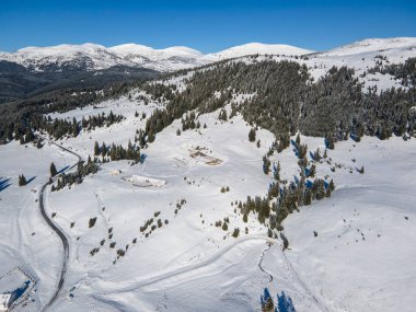 Amazing Aerial winter view of Rila mountain near Belmeken Dam, Bulgaria