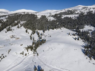 Amazing Aerial winter view of Rila mountain near Belmeken Dam, Bulgaria