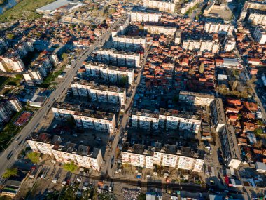 Bulgaristan 'ın Filibe kentinin şaşırtıcı hava gün batımı manzarası