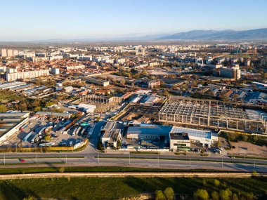 Bulgaristan 'ın Filibe kentinin şaşırtıcı hava gün batımı manzarası