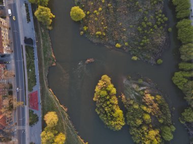 Bulgaristan 'ın Filibe kentinin şaşırtıcı hava gün batımı manzarası