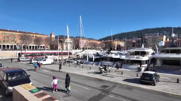 Nice Frankrike Januari 2024 Fantastisk Utsikt Över Hamnen Nice Provence — Stockvideo