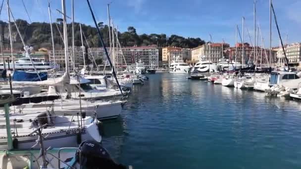 Nice Frankrijk Januari 2024 Geweldig Uitzicht Haven Van Nice Provence — Stockvideo