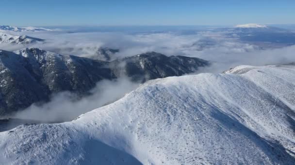 Vista Aérea Surpreendente Inverno Montanha Rila Perto Pico Musala Bulgária — Vídeo de Stock