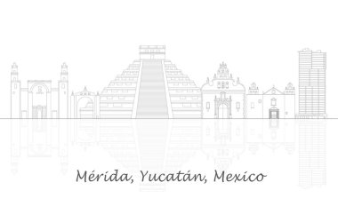 Merida, Yucatan, Meksika 'nın Skyline ana hatları - vektör illüstrasyonu