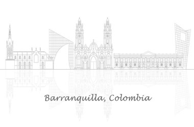 Barranquilla, Kolombiya 'nın Skyline ana hatları - vektör illüstrasyonu