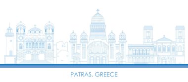 Yunanistan 'ın Patras kentinin Skyline ana hatları - vektör illüstrasyonu
