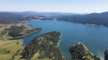Aerial Summer view of Dospat Reservoir, Smolyan Region, Bulgaria
