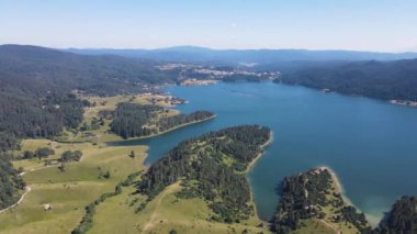 Aerial Summer view of Dospat Reservoir, Smolyan Region, Bulgaria