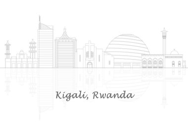 Kigali, Ruanda şehrinin Skyline ana hatları - vektör illüstrasyonu