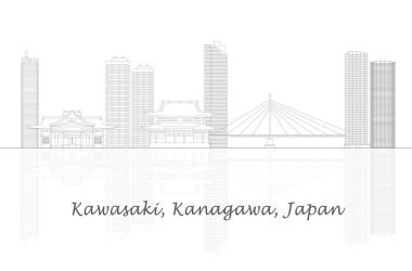 Japonya, Kanagawa, Kawasaki şehrinin Skyline panoraması - vektör illüstrasyonu