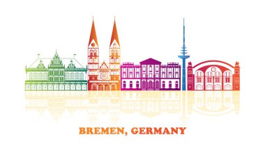 Bremen, Almanya 'nın renkli Skyline panoraması - vektör illüstrasyonu