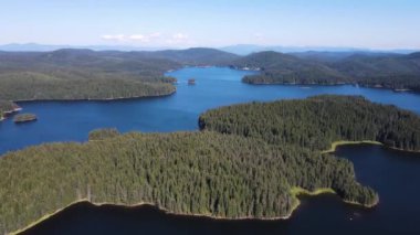 Aerial Summer view of Shiroka polyana (Wide meadow) Reservoir, Pazardzhik Region, Bulgaria