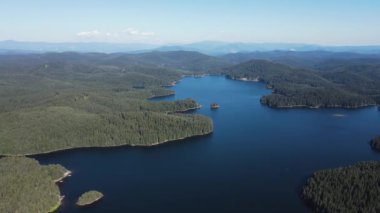 Aerial Summer view of Shiroka polyana (Wide meadow) Reservoir, Pazardzhik Region, Bulgaria