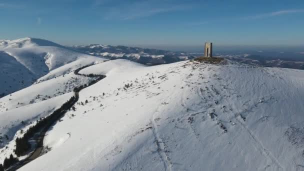 Amazing Aerial Winter View Balkan Mountains Beklemeto Pass Bulgaria — Wideo stockowe