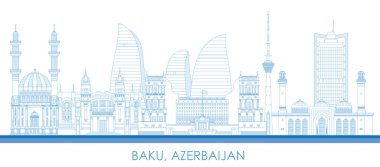 Azerbaycan 'ın Bakü şehrinin Skyline ana hatları - vektör illüstrasyonu