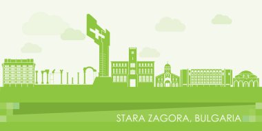 Bulgaristan 'ın Stara Zagora kentinin Yeşil Skyline manzarası - vektör illüstrasyonu