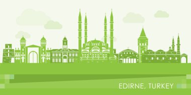 Türkiye 'nin Edirne kentinin Yeşil Skyline manzarası - vektör illüstrasyonu