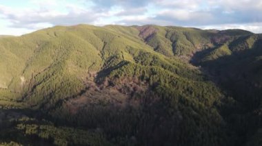 Amazing Aerial sunset view of Rhodopes mountain near village of Babyak, Blagoevgrad region, Bulgaria
