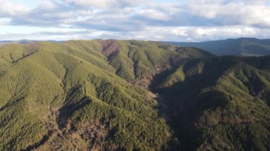 Amazing Aerial sunset view of Rhodopes mountain near village of Babyak, Blagoevgrad region, Bulgaria