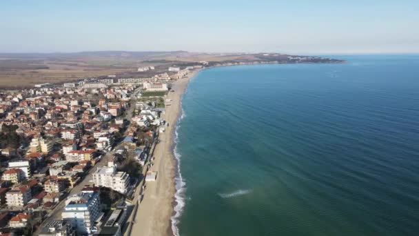 Úžasný Letecký Pohled Pobřeží Černého Moře Blízkosti Města Obzor Burgas — Stock video