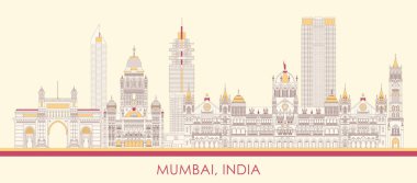 Hindistan, Mumbai şehrinin çizgi filmi Skyline Panoraması - vektör illüstrasyon