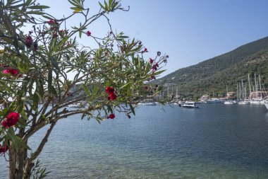 SIVOTA, LEFKADA, GREECE - 26 Ağustos 2023: Yunanistan 'ın Lefkada kentindeki Sivota köyünün yaz manzarası
