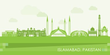 Pakistan, İslamabad şehrinin Yeşil Skyline panoraması - vektör illüstrasyonu