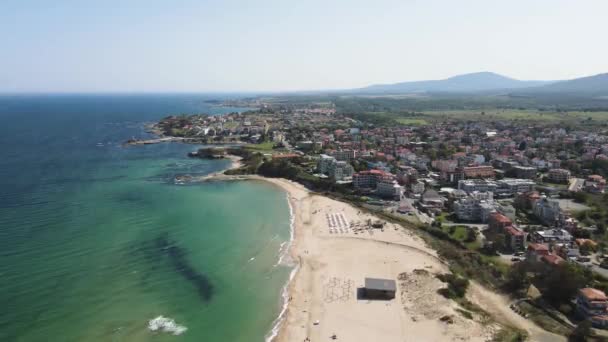 Letecký Pohled Pobřeží Černého Moře Vesnice Lozenets Burgas Region Bulharsko — Stock video