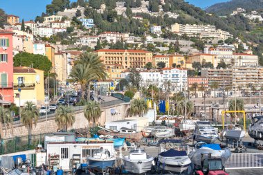 MENTON, FRANCE - 27 Ocak 2024: Menton, Provence Alpes-Cote d 'Azur, Fransa' nın panoramik manzarası