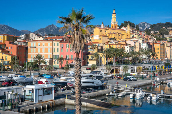 MENTON, FRANCE - JANUARY 27, 2024: Panoramic view of town of Menton, Provence Alpes-Cote d'Azur, France